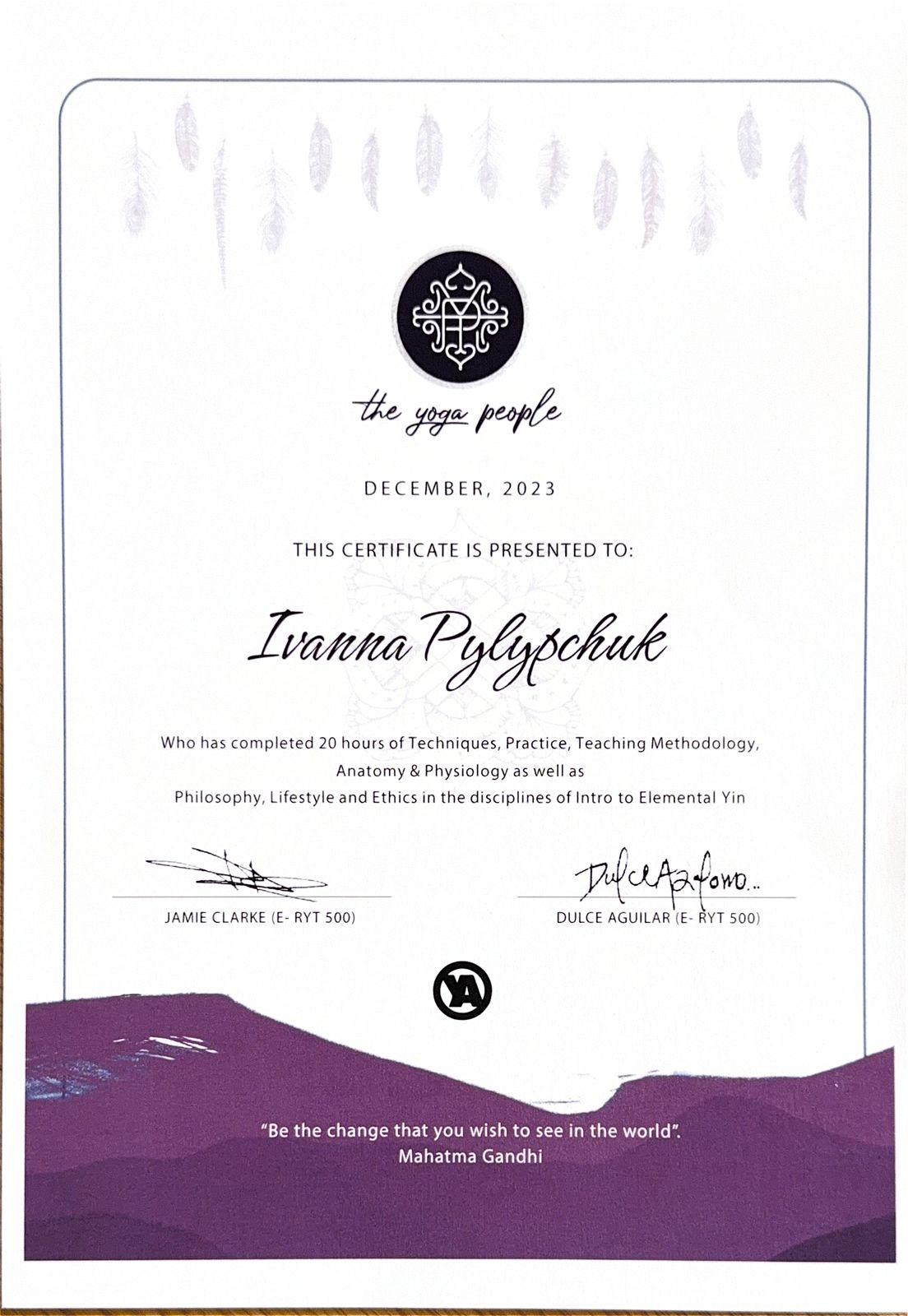 the yoga people Intro to Elemental Yin certificate, 20 hours, 2023 — Ivanna Pylypchuk